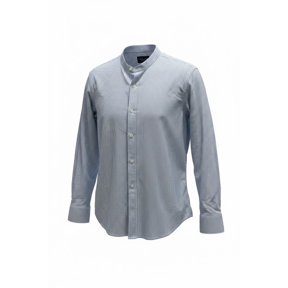 Charles Tyrwhitt Mens Slim Fit Band Collarless Striped Cotton Shirt Blue White M